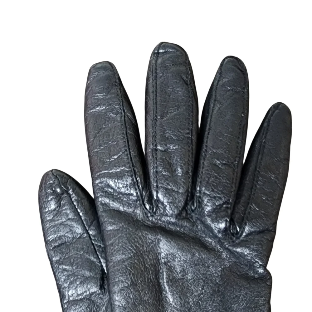 Gloves black leather with faux fur cuff trim soft elegant